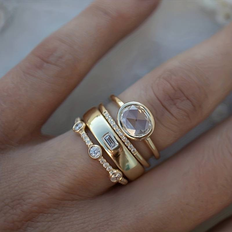 Lila - Vintage Gold- und Zirkonia-Ring-Set