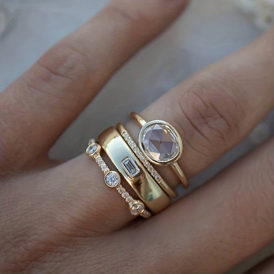 Lila - Vintage Gold- und Zirkonia-Ring-Set